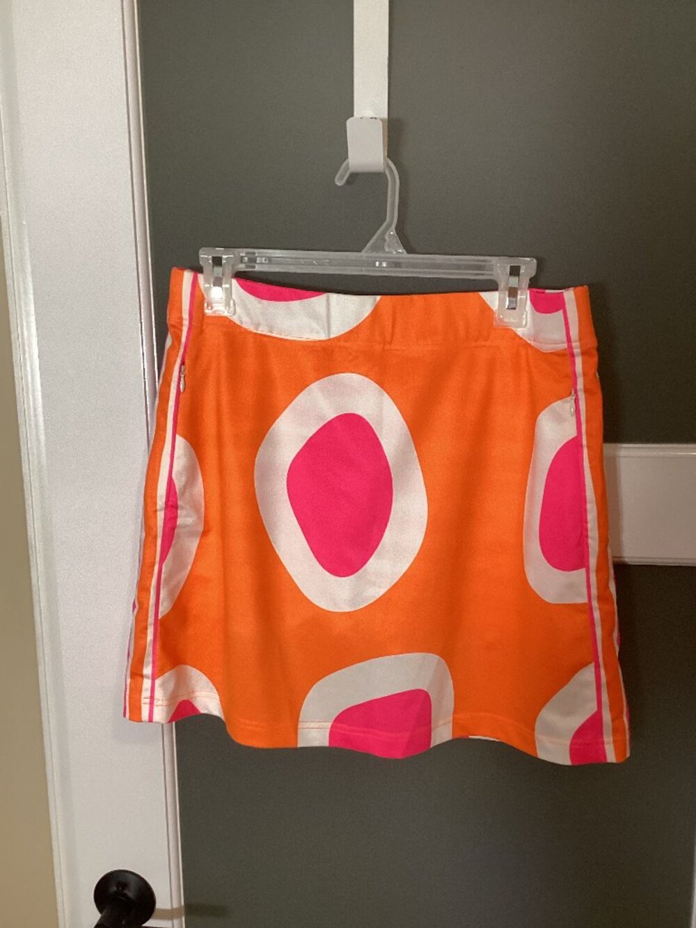 Gretchen Scott Skippy Skort Orange Pink Mod Geometric Circles Mini Skort - S EUC